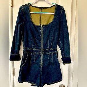 Free People CRVY Denim Romper, Size 8